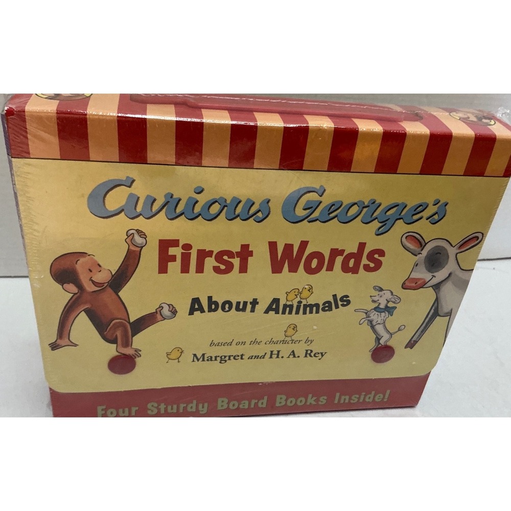 Houghton Mifflin Curious George First Words About Animals 4 Board Book Set NWT